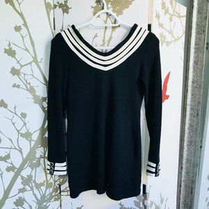 Nautical Sailor V Neck Sweater Tunic / Mini Dress